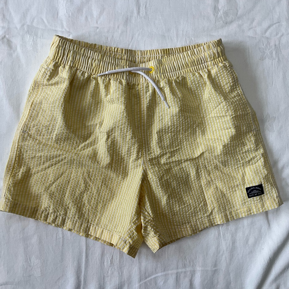 Mango Yellow and White Striped Swim Shorts